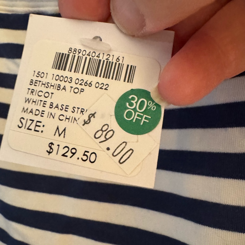 Club Monaco Navy and White Striped Bell Sleeve Top Medium - Picture 5 of 8